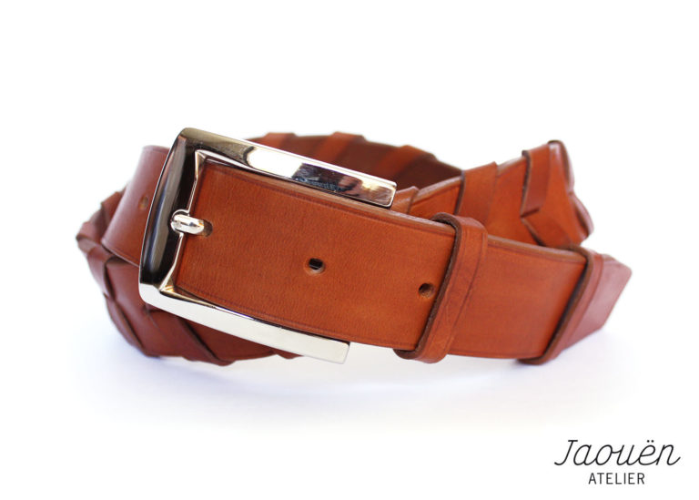 ceinture en cuir tressée camel
