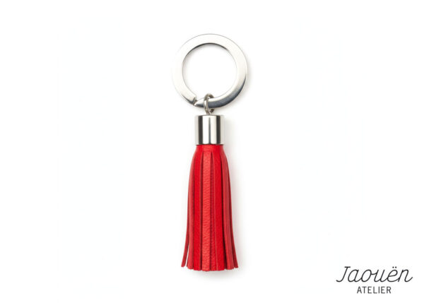 porte-cles-pompon-cuir-rouge